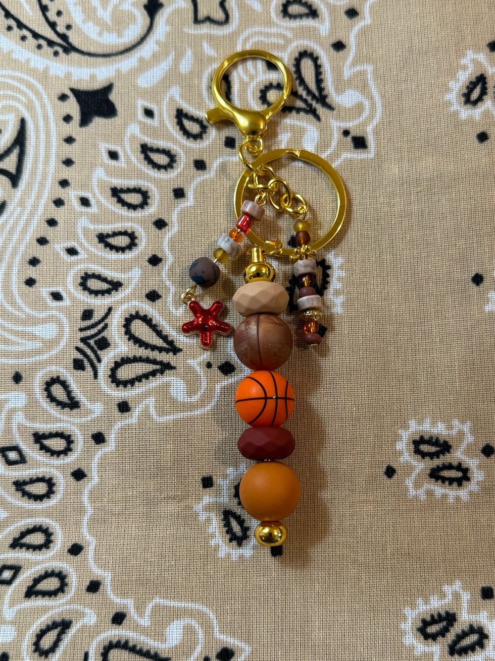 Gold Basketball Beaded Keychain Charm - Kids Accessories